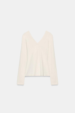 ZARA ФУТБОЛКА С V-ОБРАЗНЫМ ВЫРЕЗОМ, ЭКРЮ