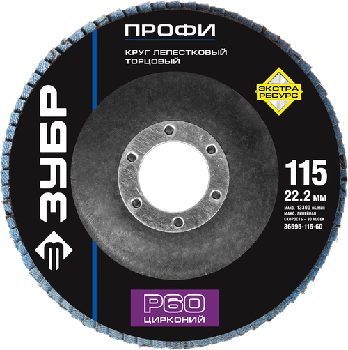 36595-115-60 Круг шлифовальный лепестковый торцевой, P60, 115х22,2мм