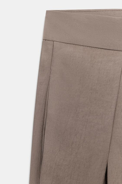 ZARA БРЮКИ WIDE-LEG С ЗАЩИПАМИ — ZW COLLECTION, СЕРО-КОРИЧНЕВЫЙ