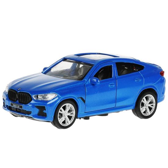Машина металл BMW X6 длина 12 см, двери, багаж, инер, синий, кор. Технопарк