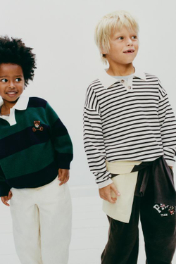 ZARA ОДНОТОННОЕ ТРИКОТАЖНОЕ ПОЛО, ЭКРЮ/КОРИЧНЕВЫЙ