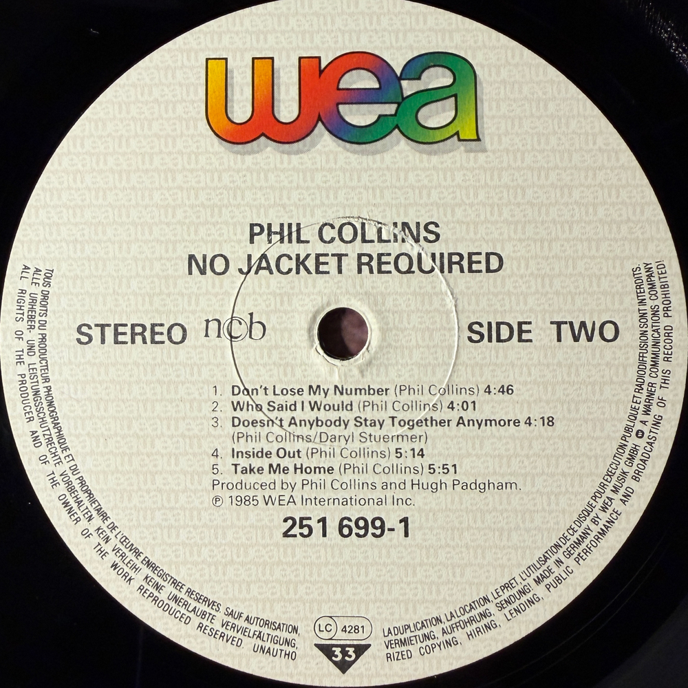 Phil Collins ‎– No Jacket Required (Скандинавия 1985г.)