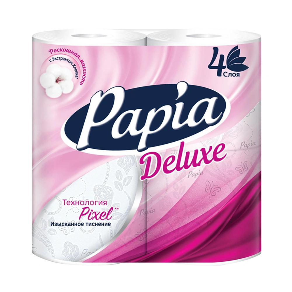 Туалетная бумага в рулонах Papia Deluxe белая четырехслойная (56 рулонов по 16,1 м)