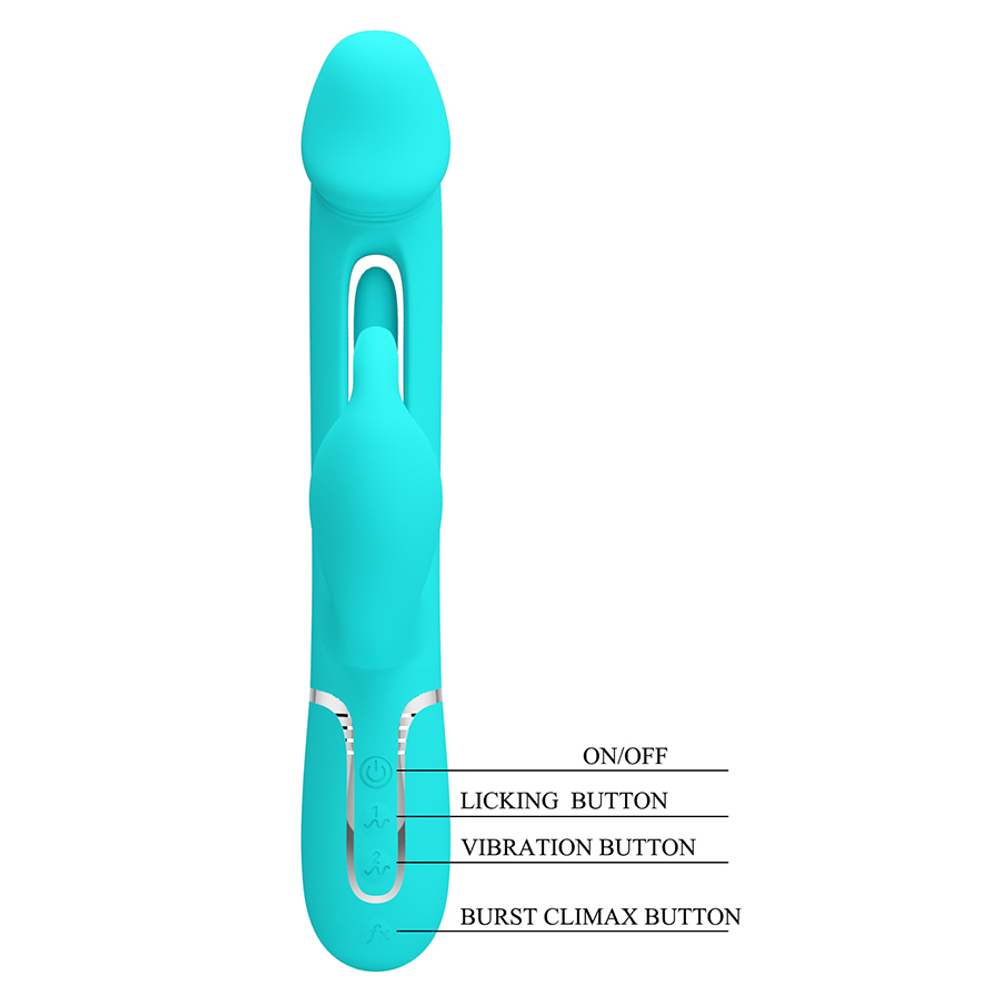 Бирюзовый вибратор-кролик 23,2см с фингерингом Pretty Love Twinkled Tenderness Kampas Flicking Vibrator Rabbit BW-500025-1