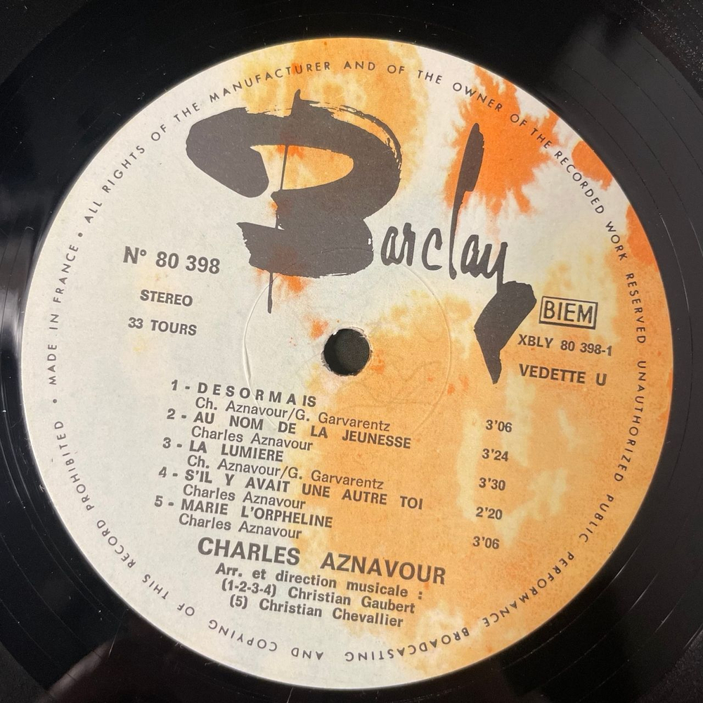 Винтажная виниловая пластинка LP Charles Aznavour, Desormais (Франция 1969)