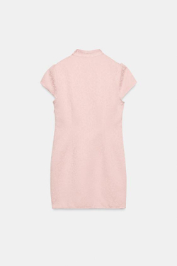 ZARA КОРОТКОЕ ЖАККАРДОВОЕ ПЛАТЬЕ, РОЗОВЫЙ