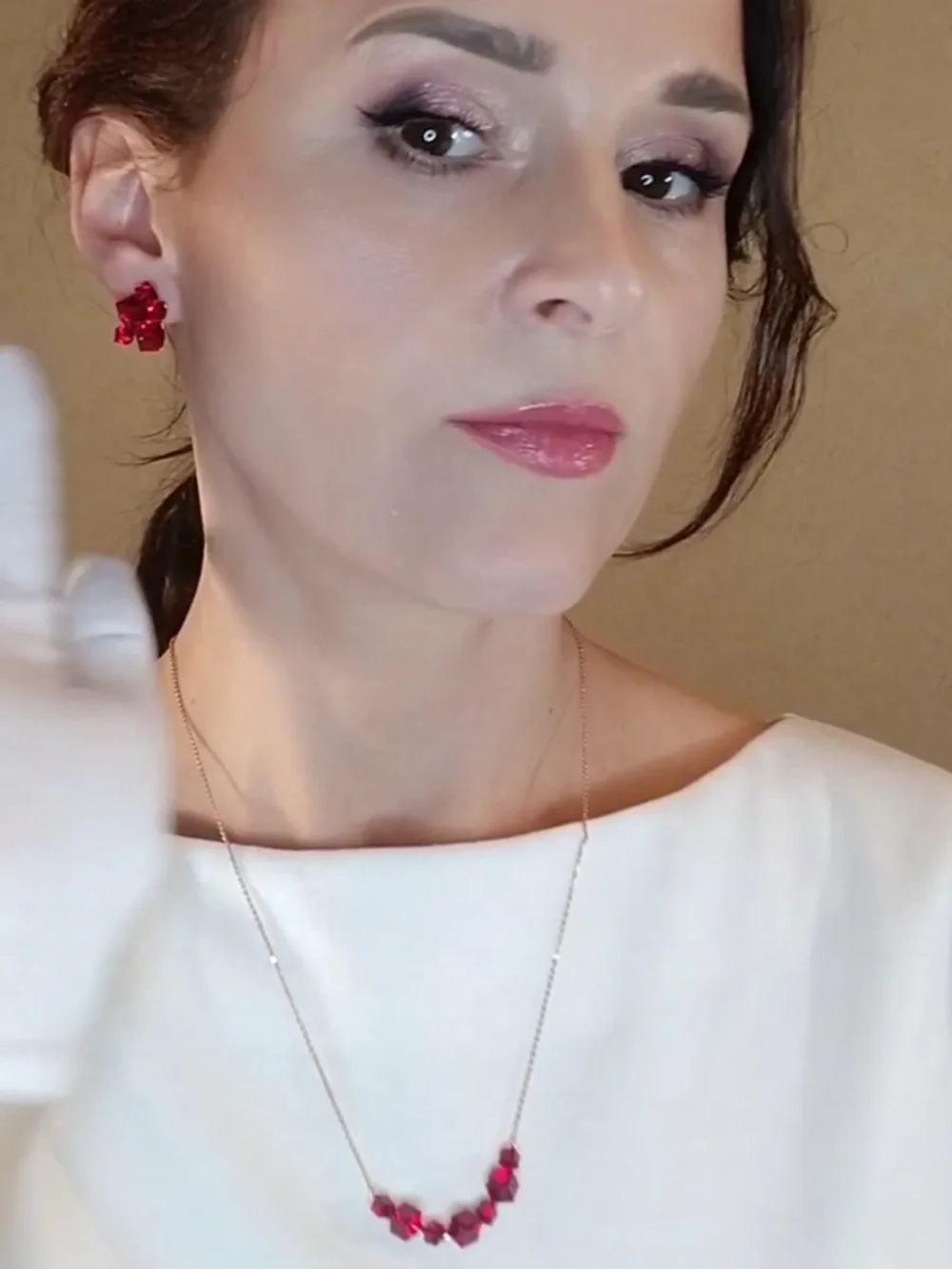 Серьги гроздья Мираж с красными кубиками Swarovski