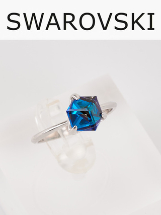 Кольцо Миражи тонкое с синим кристаллом Swarovski