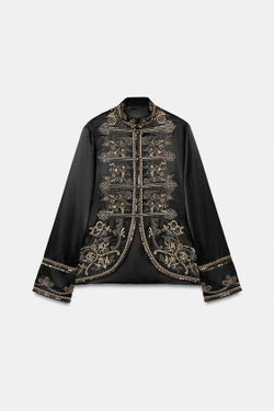 ZARA КУРТКА С ВЫШИВКОЙ И ЗАСТЕЖКАМИ-АЛАМАРАМИ — ZW COLLECTION, ЧЕРНЫЙ