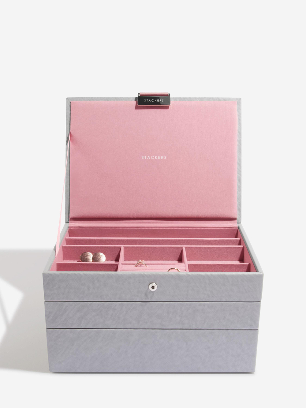 Органайзер для украшений и часов Stackers Classic Jewellery Box, 3 секции -Dove Grey & Rose (Navy Blue / темно-синий / Navy Blue / Органайзер с крышкой)