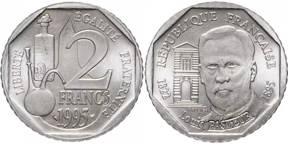 Франция 2 франка, 1995 100 лет со дня смерти Луи Пастера UNC