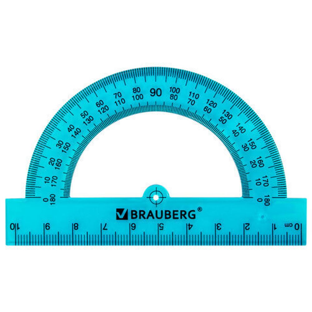 Транспортир пластиковый 10 см, 180 градусов, BRAUBERG, прозрачный, неоновый, ассорти, 210847