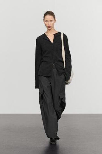 Massimo Dutti Кардиган из смесовой шерсти с пуговицами, антрацитово-серый