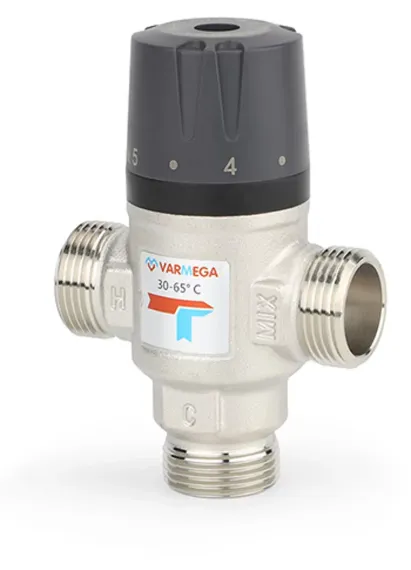 Клапан смесительный термостатический Varmega НР 1" 30-65С KV 2,5 смешение вниз 39596