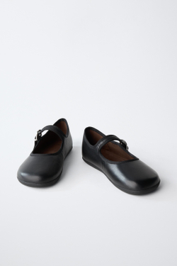 ZARA КОЖАНЫЕ БАЛЕТКИ BAREFOOT, ЧЕРНЫЙ