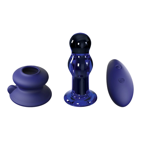 Синий стеклянный вибростимулятор 10,6см с пультом ДУ и присоской PipeDream Icicles #83 with Rechargeable Vibrator and Remote Glass Massager 288314