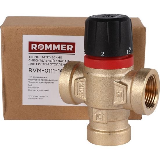 Термостатический клапан Rommer 3/4" НР 20-43°С, kv 1,6, боковое смешивание (RVM-0121-164320)