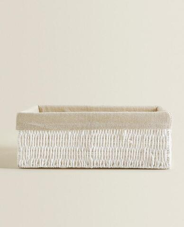 ZARA HOME ПРЯМОУГОЛЬНАЯ КОРЗИНА С ТКАНЕВОЙ ВНУТРЕННЕЙ ОБИВКОЙ, БЕЛЫЙ