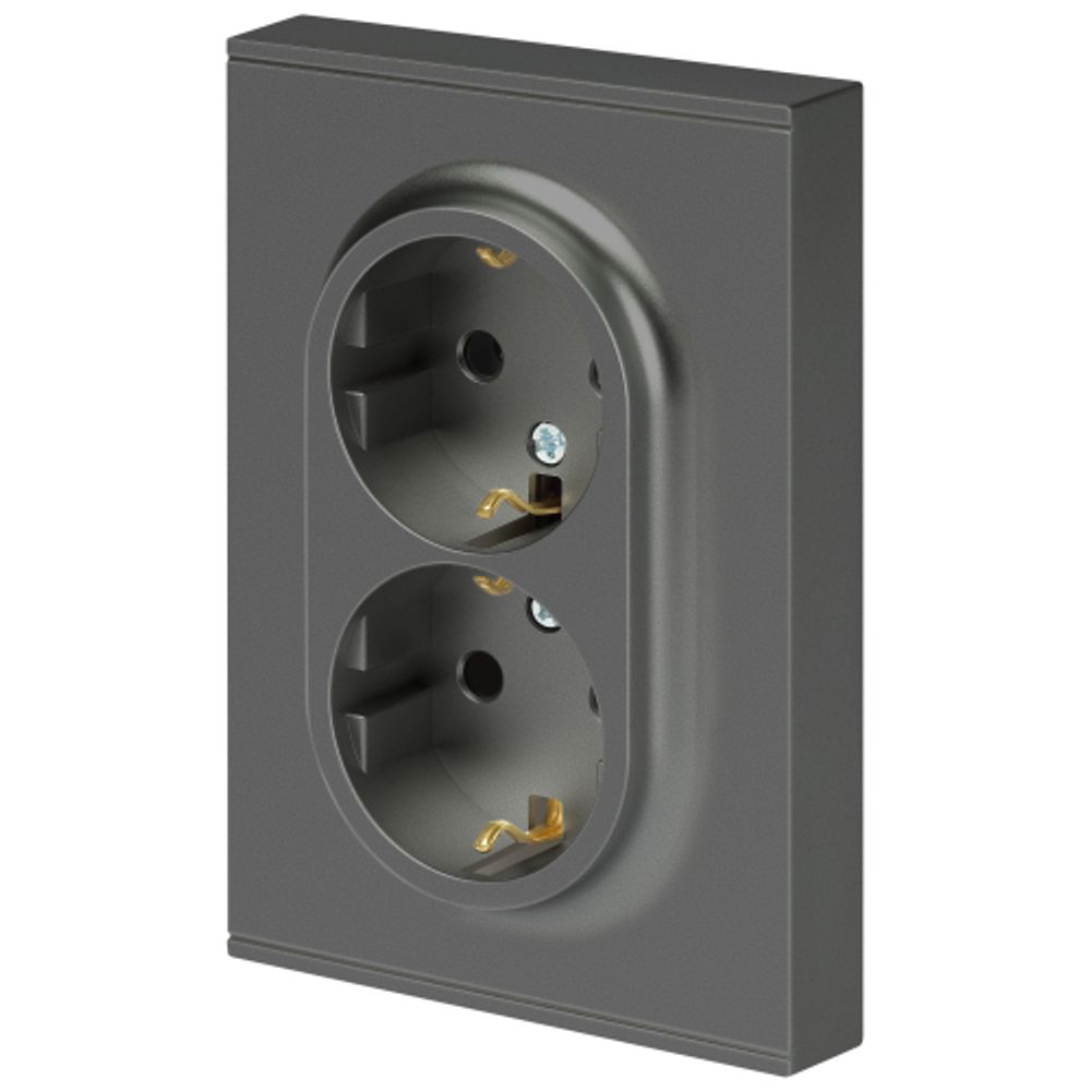 Розетка ЭРА Arktik 16-2105-06 двойная с заземлением 2X2P+E Schuko со шторками 16А-250В графит | Эра Arktik