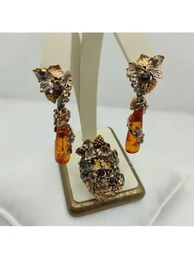 Ювелирные серьги серебро 925 янтарь