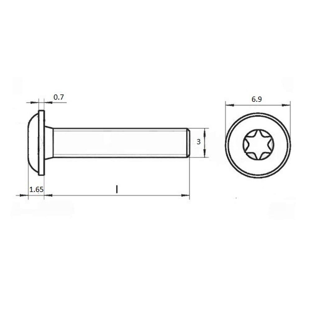 Винт шлиц TORX ИСО 7380-2 А2 M 3х16/16 Tх10 с полукруглой головкой с фланцем в упак 1000 шт