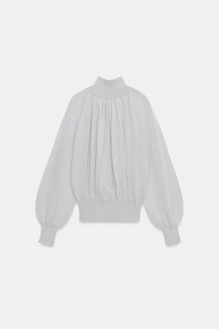 ZARA СТРУЯЩАЯСЯ КОМБИНИРОВАННАЯ БЛУЗА, СВЕТЛО-СЕРЫЙ