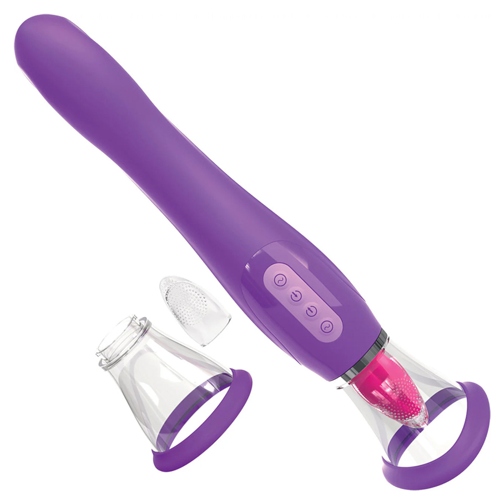 Двухсторонний вибростимулятор с помпой и язычком PipeDream Fantasy for Her Ultimate Pleasure Clitoral Pump Vibe Purple 494312