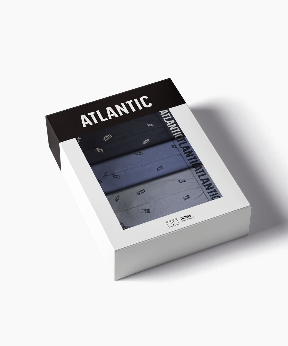 Мужские трусы шорты Atlantic, набор из 3 шт., хлопок, деним + темно-синие + темно-серые, 3MH-227