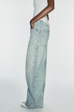 ZARA ДЖИНСЫ TRF BAGGY СО СТРАЗАМИ, СИНИЙ
