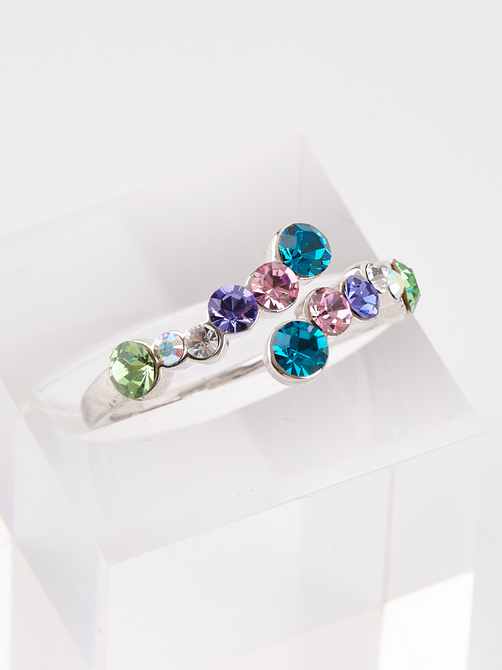 Кольцо Млечный путь с разноцветными кристаллами Swarovski