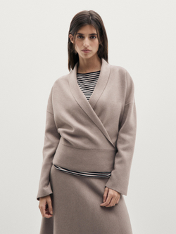 Massimo Dutti Двубортный вязаный свитер, серый