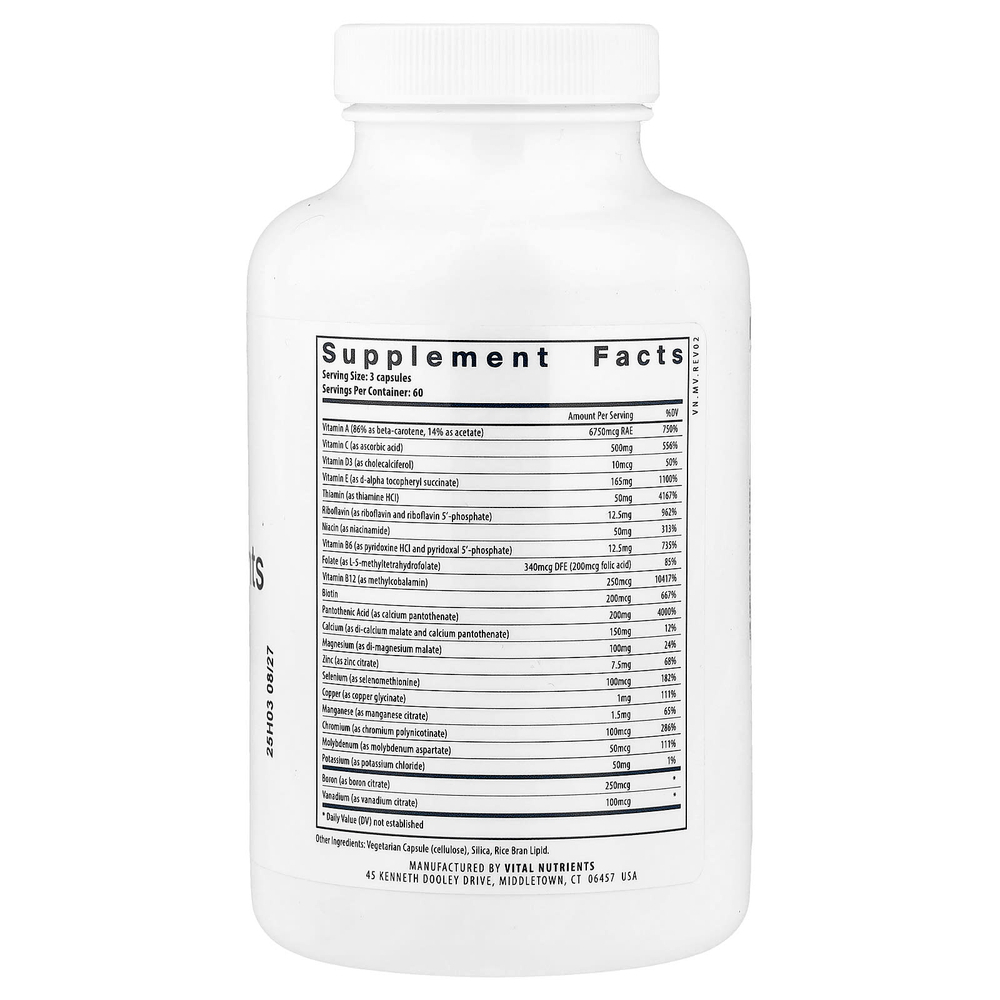 Vital Nutrients, мультипитательные вещества (без железа и йода), 180 вегетарианских капсул