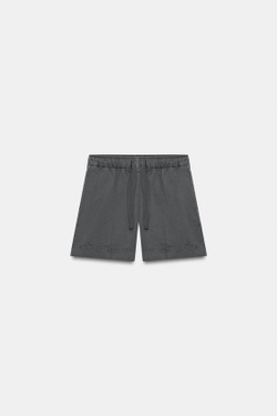 ZARA ШОРТЫ ИЗ 100% ХЛОПКА С ЭЛАСТИЧНЫМ ПОЯСОМ, СЕРЫЙ