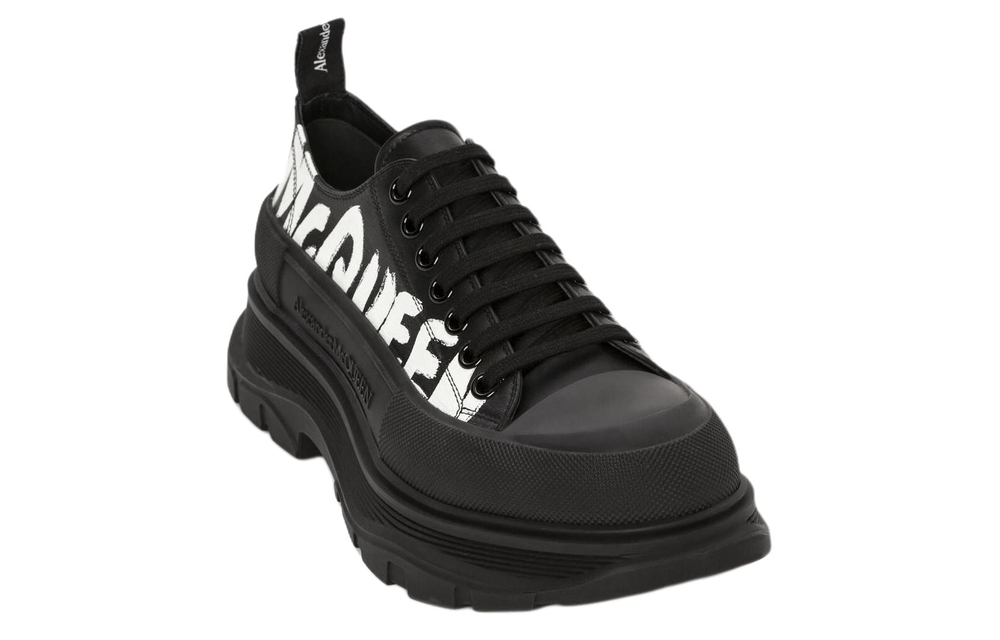 Alexander McQueen Tread Slick Low Lace Up Canvas Graffiti "Black White"