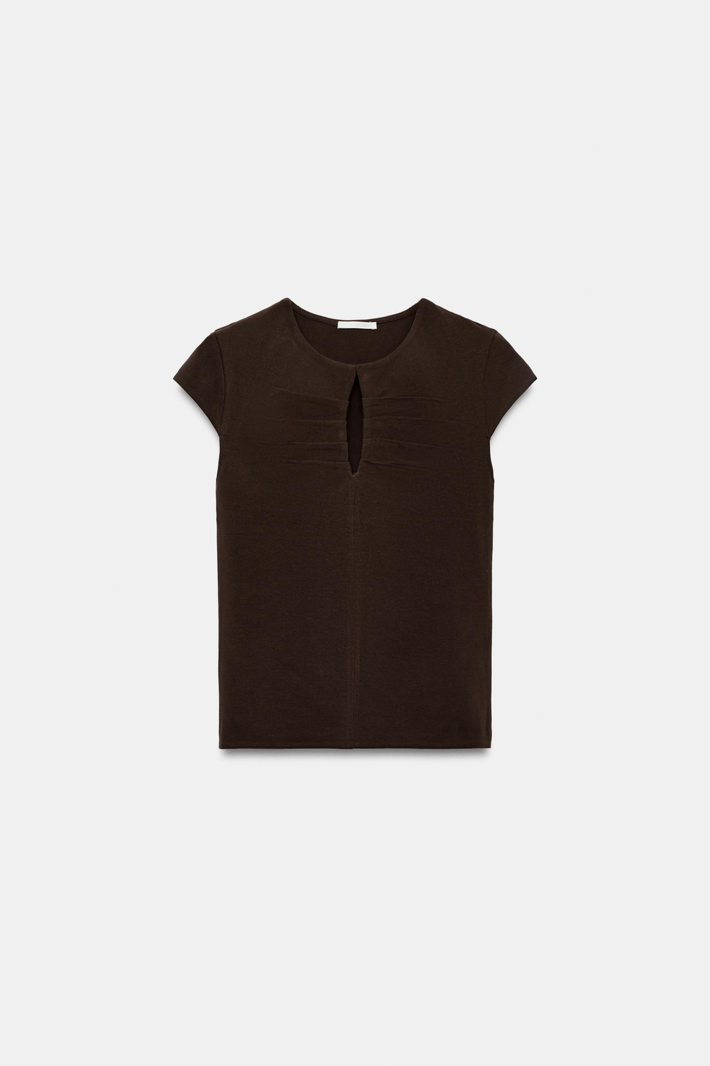 ZARA ТОП С ВЫРЕЗОМ И ДРАПИРОВКОЙ, КОРИЧНЕВЫЙ