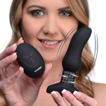 Черная анальная вибропробка с пультом ДУ Curved Rimming Plug Slim M - 13,9 см. (Цвет: черный)