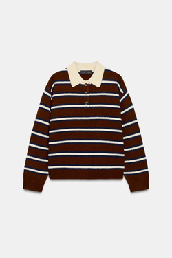 ZARA СВИТЕР В ПОЛОСКУ, КОРИЧНЕВЫЙ/ЭКРЮ