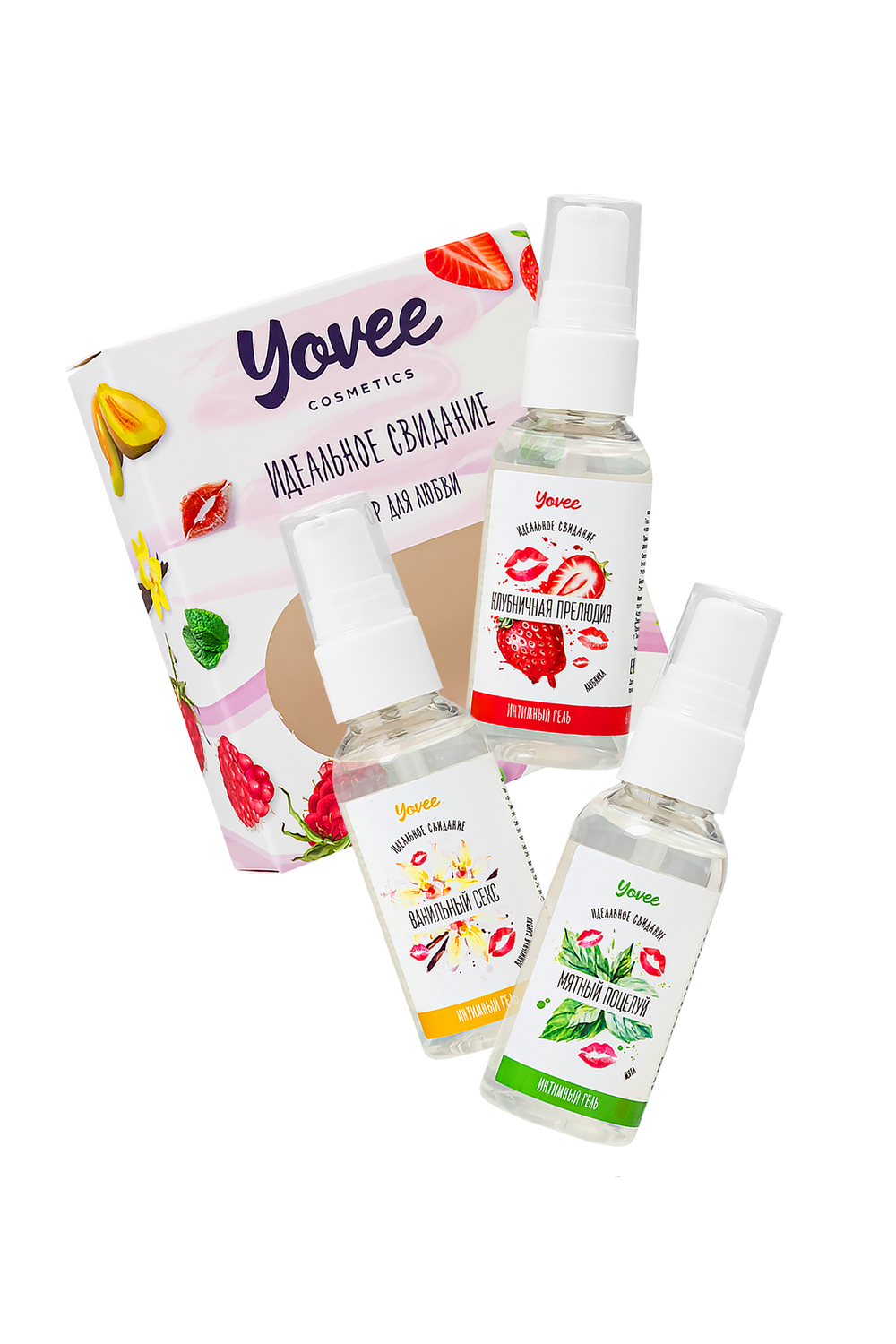 Набор гелей-смазок Yovee для любви (721004+721006+721012), вкусовые (клубника+мята+ваниль), 3х50 мл