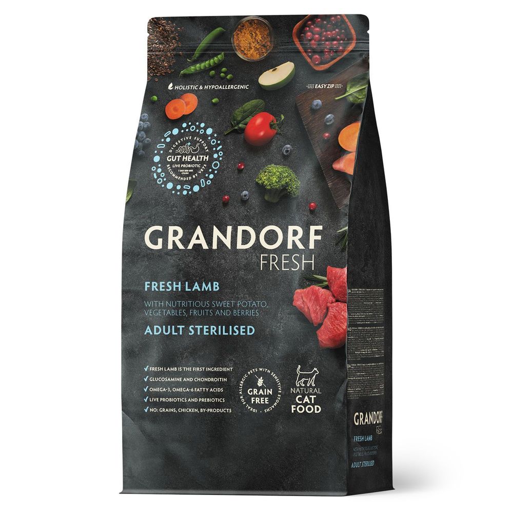Сухой корм GRANDORF Fresh Cat STERILISED Lamb&Sweet Potato для стерилизованных кошек из свежего мяса ягненка с бататом
