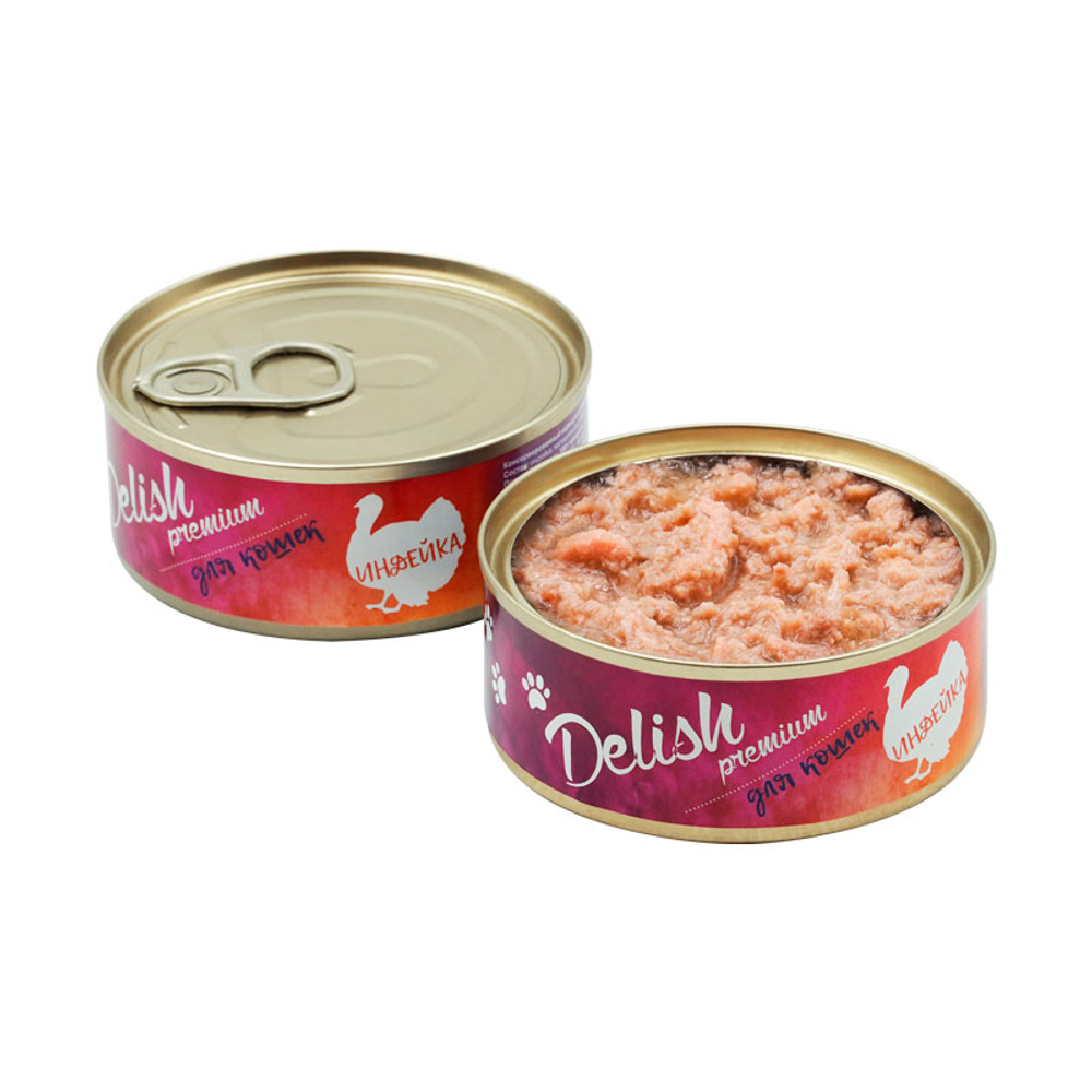 НАБОР Консервы DELISH Premium для кошек с мясом индейки - 12 шт х 100 гр