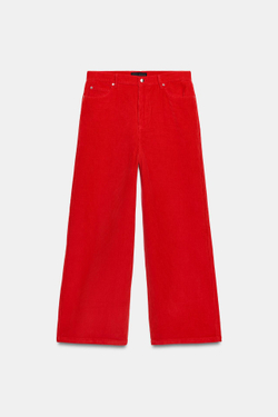 ZARA ВЕЛЬВЕТОВЫЕ ШИРОКИЕ БРЮКИ, КРАСНЫЙ
