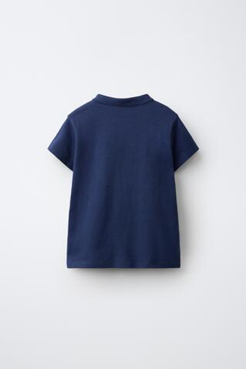 ZARA ФУТБОЛКА С ВОРОТНИКОМ-СТОЙКОЙ И ЗАСТЕЖКАМИ-КЛЕВАНТ, МОРСКОЙ СИНИЙ