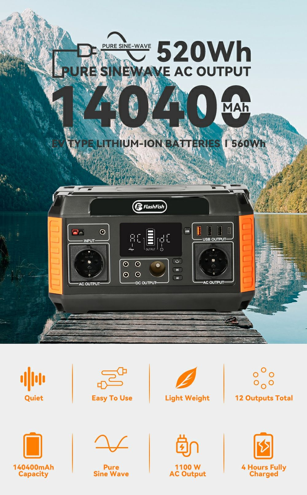 Электростанция портативная 520WH 140400mAh 500W P60 Flashfish