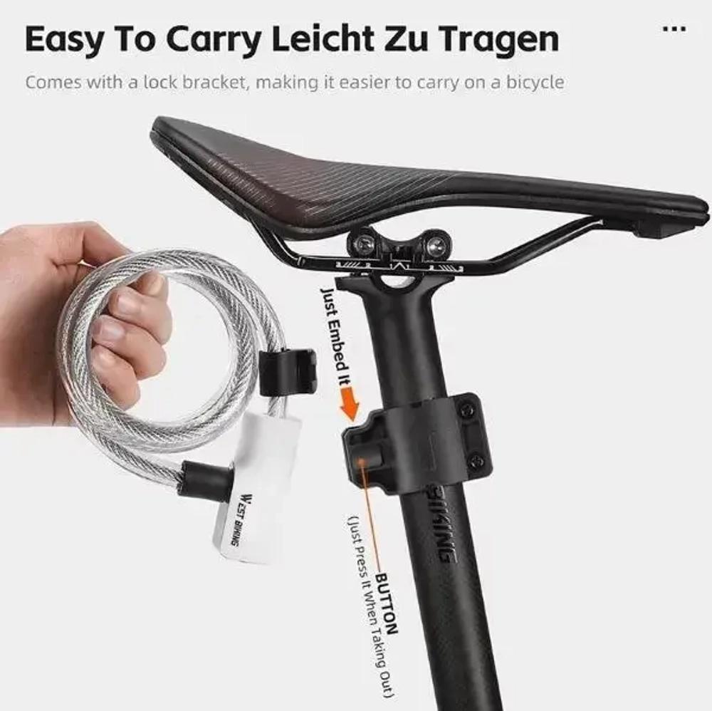 Замок велосипедный тросовый West biking, YP0705102