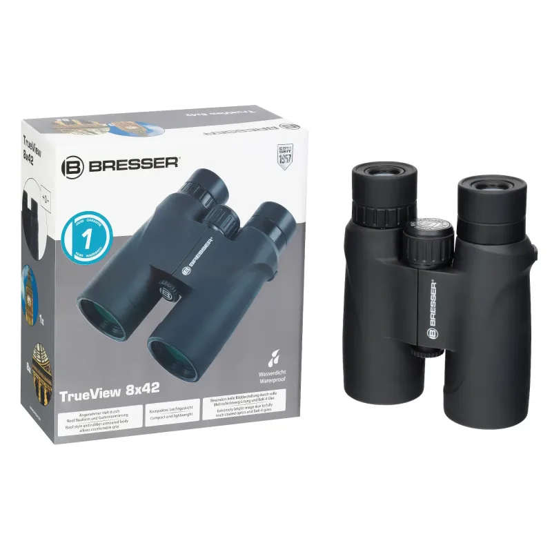 Бинокль Bresser TrueView 8x42 WP с коробкой, вид впереди