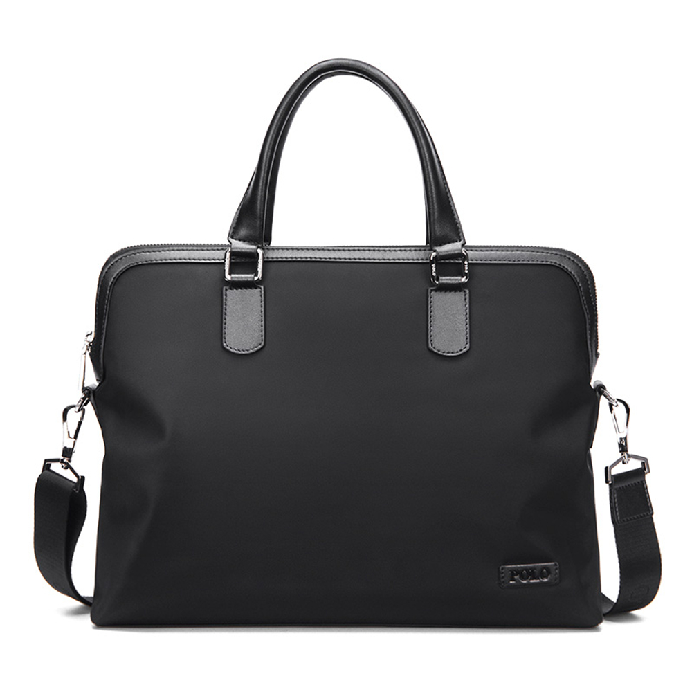 POLO Textile, Synthetic Leather Shoulder Bag, Men"s Handbag, Briefcase Large Men"s Black