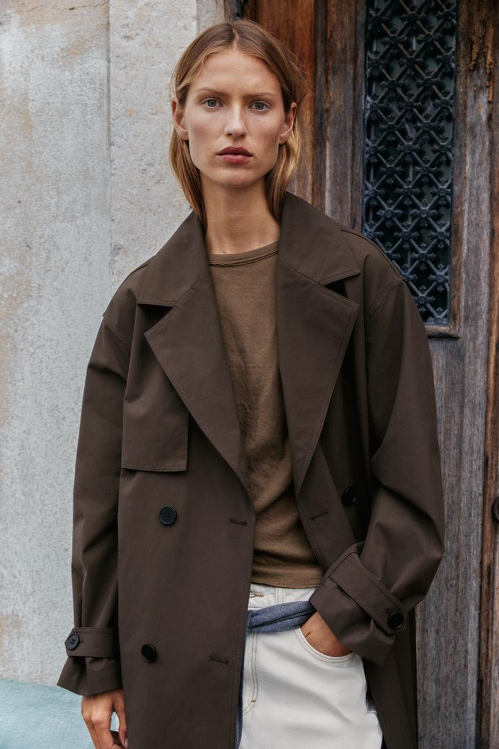 ZARA ТРЕНЧ С ПОЯСОМ WATER REPELLENT WINDPROOF, КОРИЧНЕВЫЙ