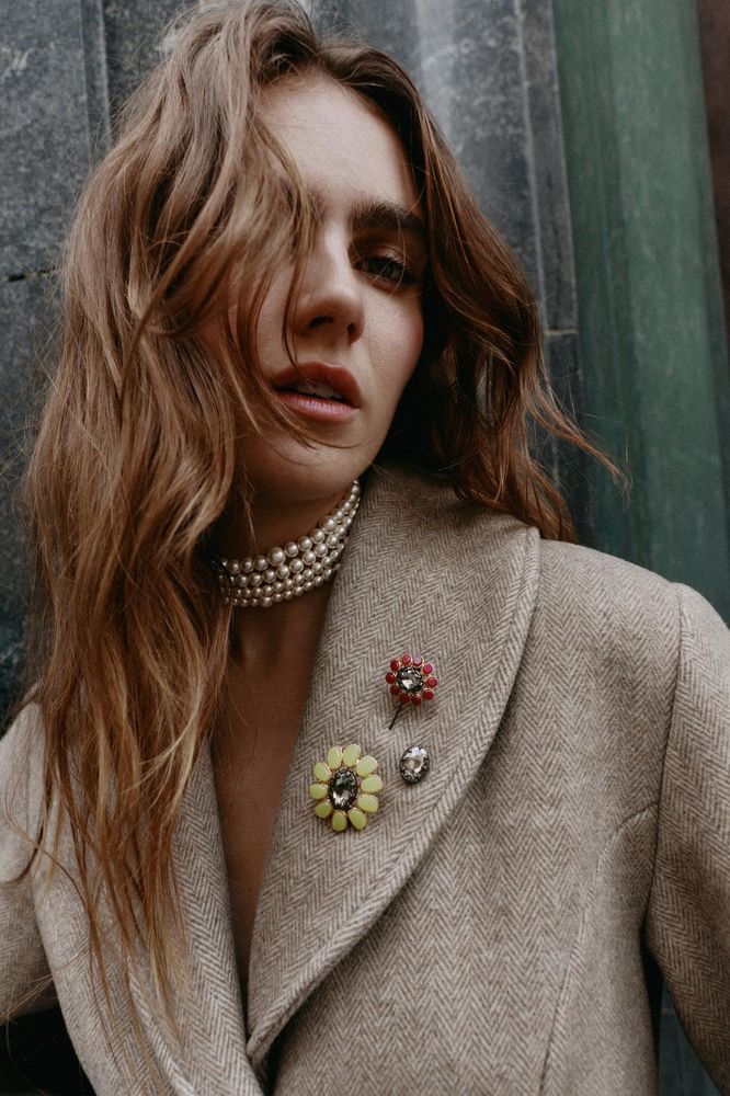 ZARA НАБОР ИЗ 3 БРОШЕЙ-БУЛАВОК С ЦВЕТКОМ, ЗОЛОТИСТЫЙ