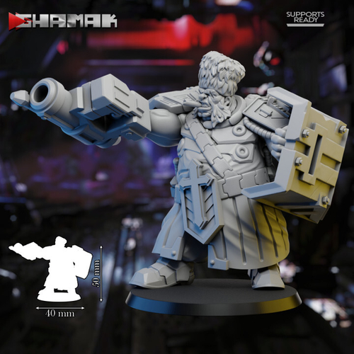 Astra Militarum Vostroyan Firstborn Ogryn Огрин №2 с щитом и гранатомётом миниатюра для dnd, днд, pathfinder, фентези, Настольная игра, НРИ, Варгейм, РПГ
