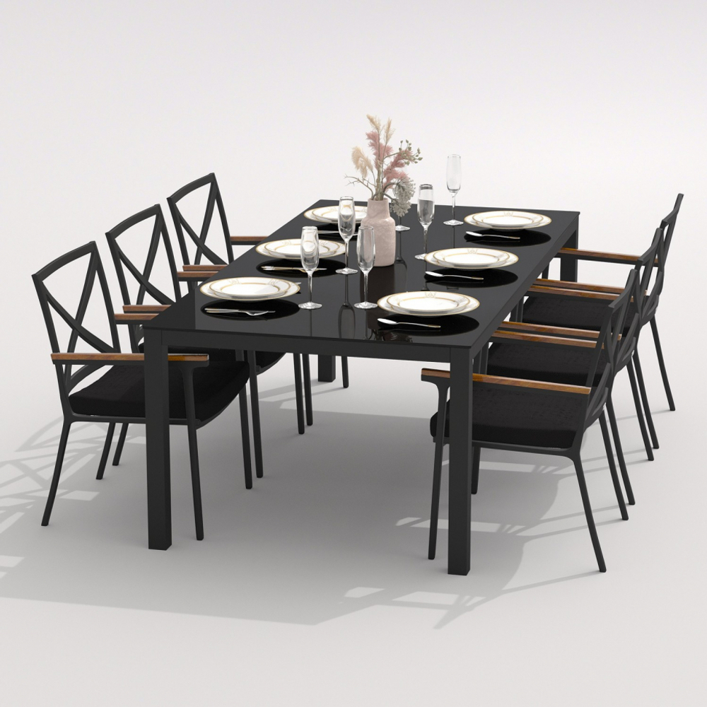 Обеденная группа Ideal Patio КАНА ФЕСТА  каркас карбон, стол стекло 220, ткань черная